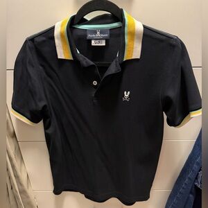 Psycho Bunny Navy Polo with Yellow and White Stripes
